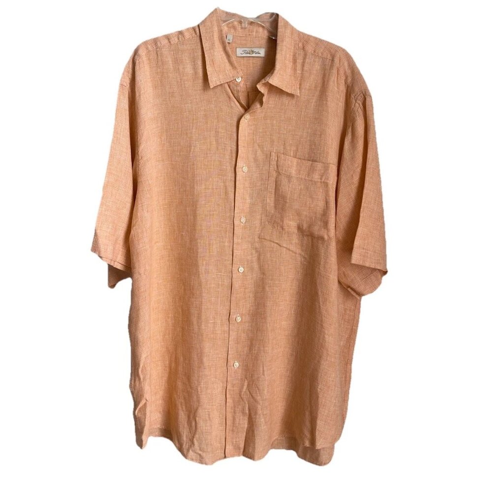 Peter Millar Orange 100% Linen Short Sleeve Button Front Shirt Men's